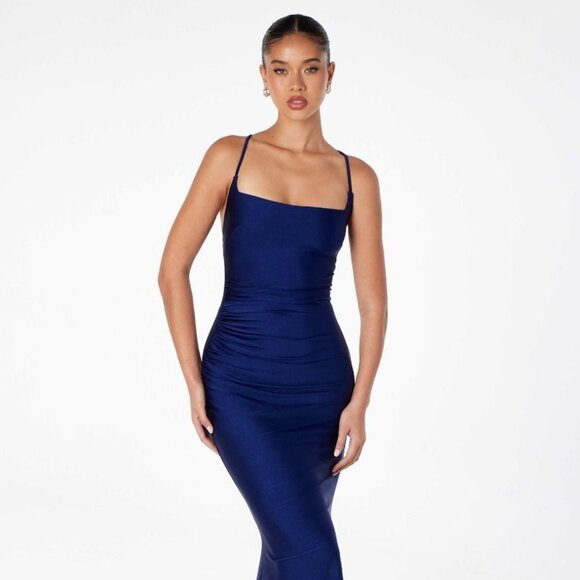 New Mermaid Maxi Formal Dress w/ Square Neckline & Open Lace Up Back CD T3001 - Picture 1 of 10